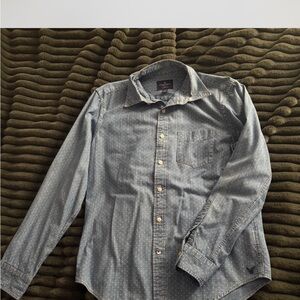 American Eagle Outfitters Gray Blue Polka Dot Button-Down Shirt